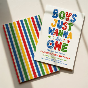 Boys Just Wanna Be One: Colorful Stripes Birthday Invitation
