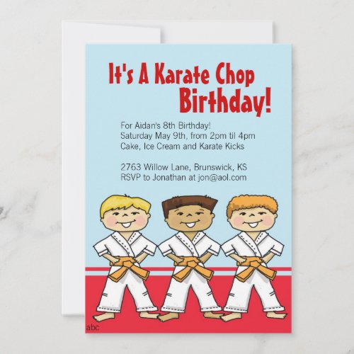 Boys Karate Chop Party Invitations