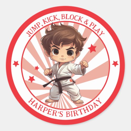 Boys Karate Martial Arts Birthday Party Classic Round Sticker