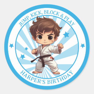Boy's Karate Martial Arts Birthday Party Classic Round Sticker