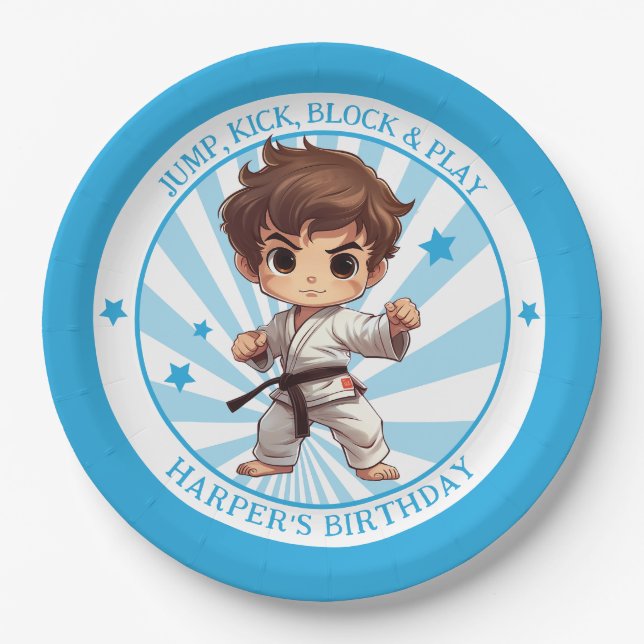 Boy's Karate Martial Arts Birthday Party Paper Plates (Front)