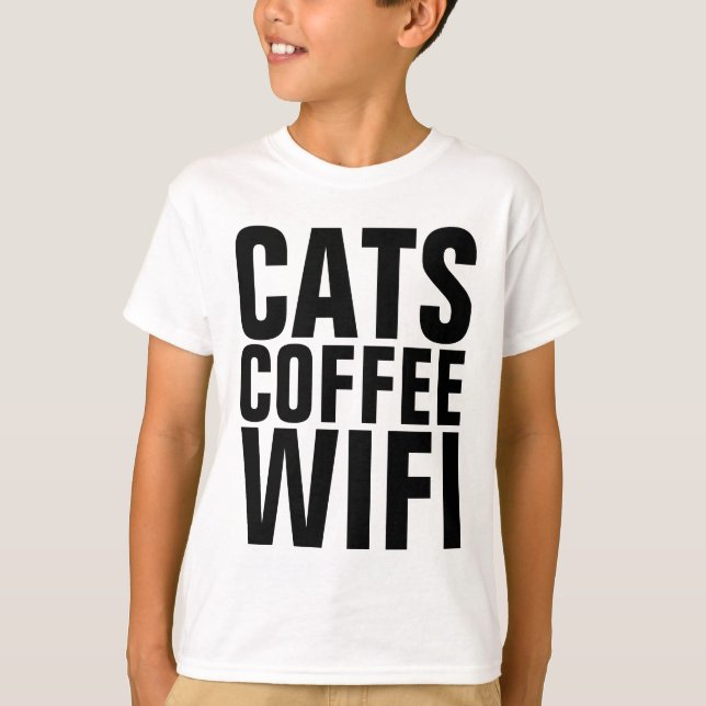 BOYS Kids CAT t-shirts,CATS COFFEE WIFI T-Shirt (Front)
