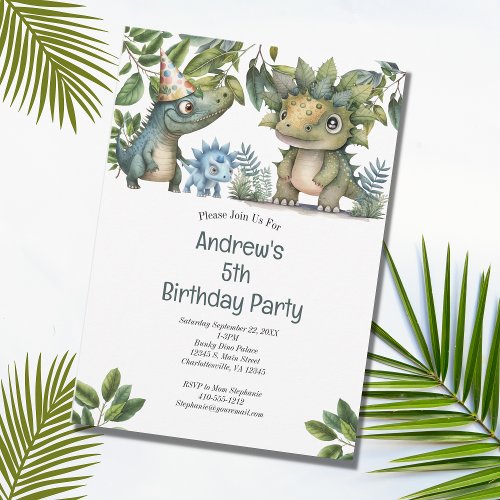Boys Kids Dinosaur 4th 5th 6th 7th Birthday Party Invitation