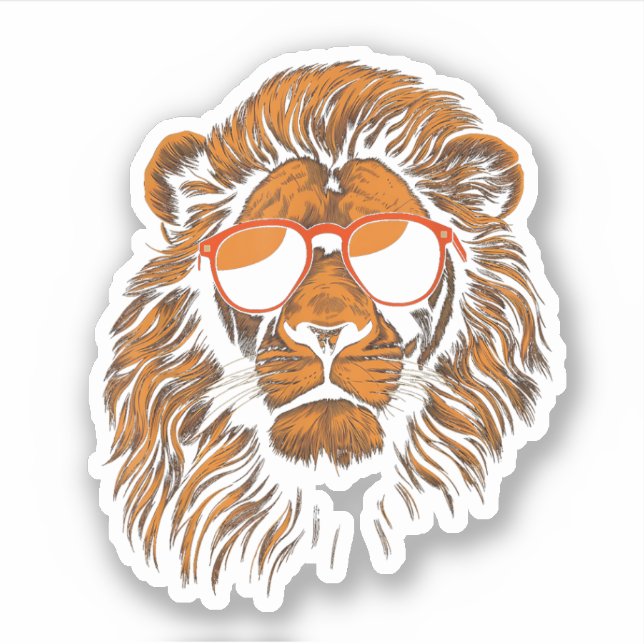 Boys Kids Funny Lion Animal Sticker (Front)