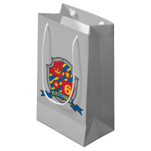 Boys kids knight shield name 6th birthday small gift bag