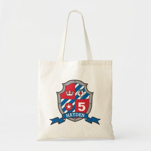 Boys kids knight shield name eagle blue red tote bag