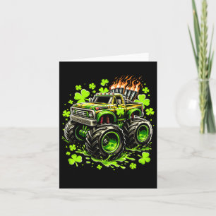 Boys Kids Monster Green Truck Shamrock St Patricks Card