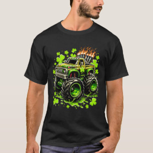 Boys Kids Monster Green Truck Shamrock St Patricks T-Shirt