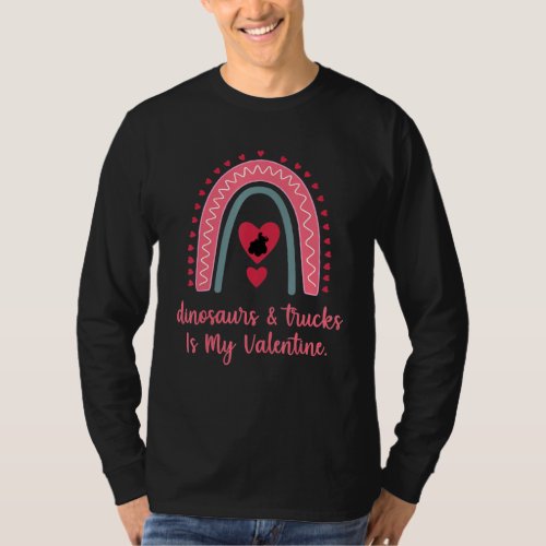 Boys Kids Valentines Day Dinosaurs And Trucks Love T_Shirt