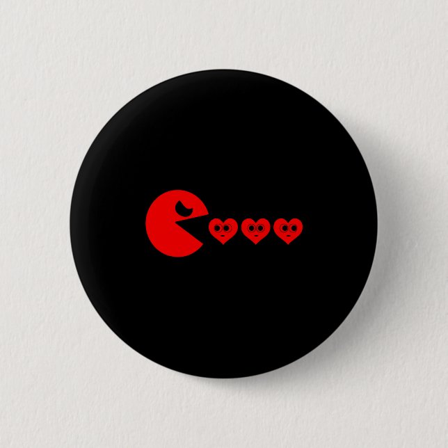 Boys Kids Valentines Day Hearts Eating Funny Gamer Button (Front)