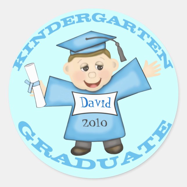 Boy's Kindergarten  Graduation Classic Round Sticker (Front)
