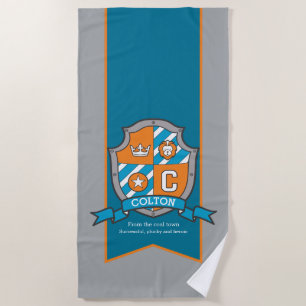 Boys knight shield gray colton letter c name towel