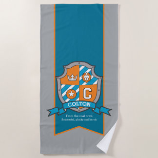 Boys knight shield gray colton letter c name towel