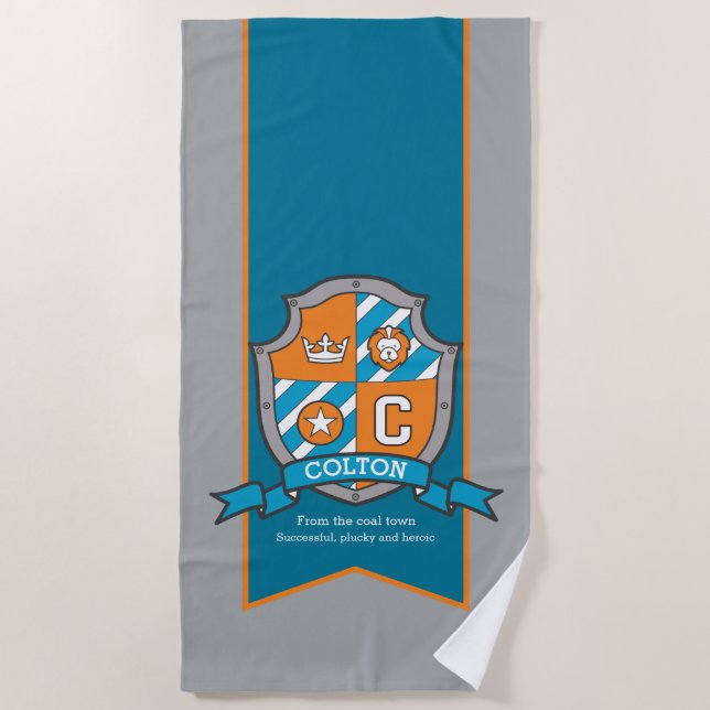 Boys knight shield gray colton letter c name towel (Front)
