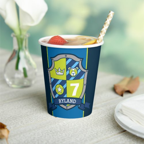 Boys knights birthday personalized blue kid party paper cups