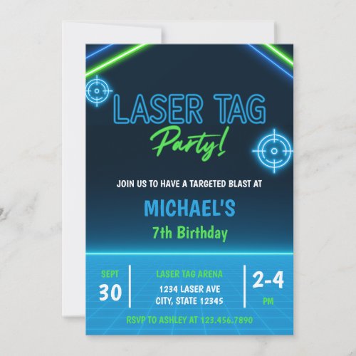 Boys Laser Tag Neon Glow Birthday Invitation