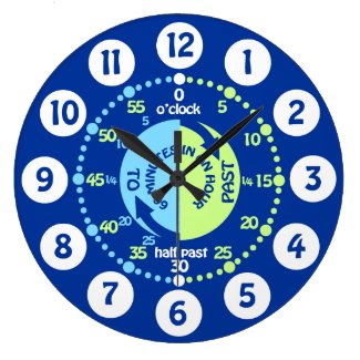 Boys learn to tell time blue green wall clock
