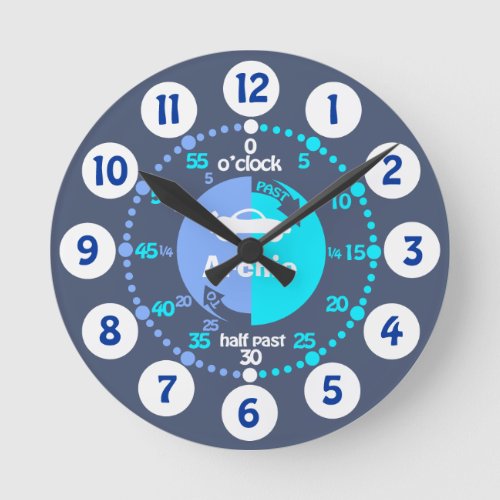 Boys learn to tell time blue grey named car clock