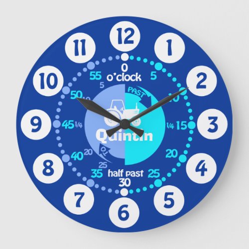 Boys learn to tell time blue name tractor clock