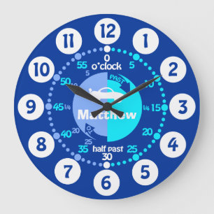 Boys learn to tell time blue named car clock