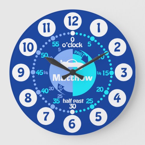 Boys learn to tell time blue named car clock