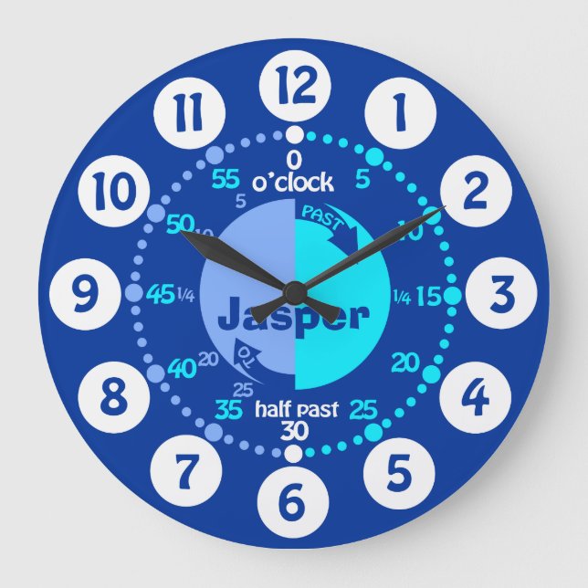 Boys learn to tell time blue named clock (Front)