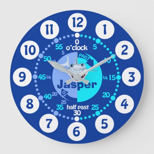 Boys learn to tell time blue named shark clock