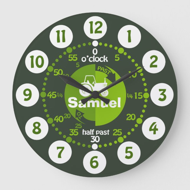 Boys learn to tell time green farm tractor clock (Front)