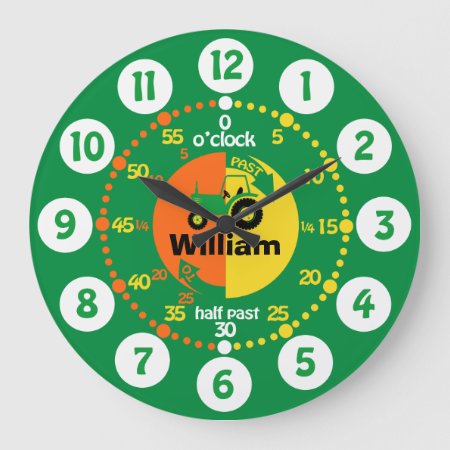 Boys Learn To Tell Time Green Yellow Tractor Clock