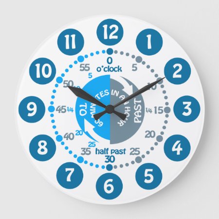 Boys Learn To Tell Time Muted Blue Grey Wall Clock