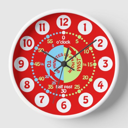 Boys Learn To Tell Time Red Wall Clock