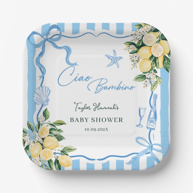 Boys Lemon Ciao Baby Italian Baby Shower Paper Plates (Front)