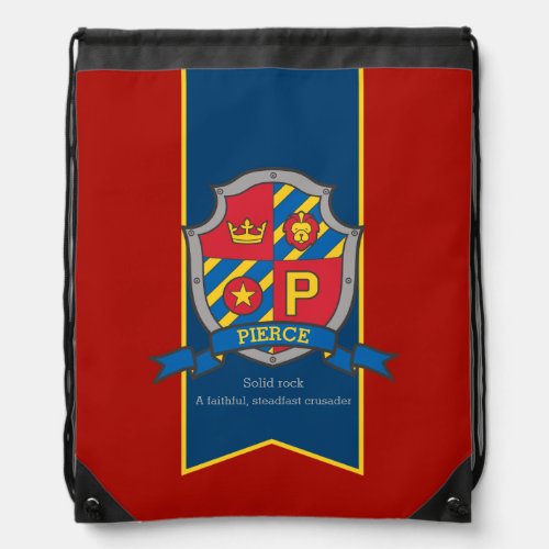 Boys letter P name meaning Pierce lion knights Drawstring Bag
