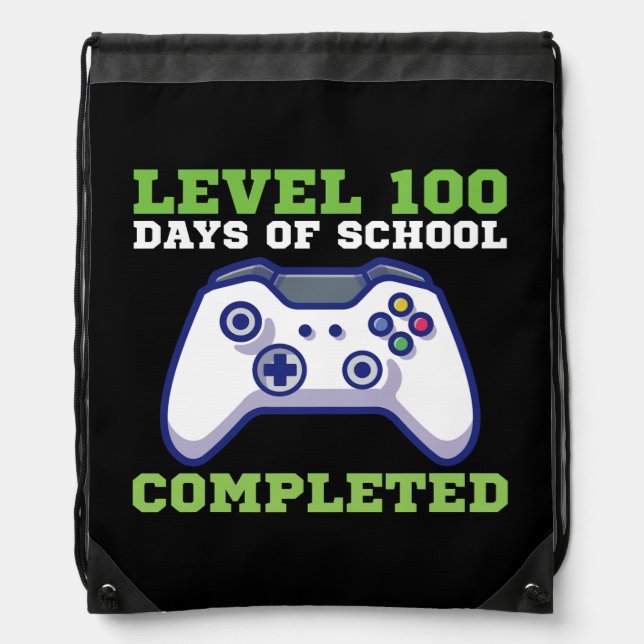 Boys Level 100 Days Of School Completed  Drawstring Bag (Front)