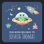 Boys Library Cute Space Alien Name Kids Bookplate<br><div class="desc">This beautiful boys 'this book belongs' bookplate sticker design features a space alien monster cartoon, with a rocket ship, sun, planet and moon, and has place for you to add your kids name in lovely typography. Perfect for your child's back to school supplies, or children's library. Check out the rest...</div>