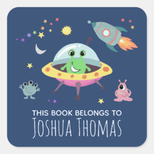Boys Library Cute Space Alien Name Kids Bookplate