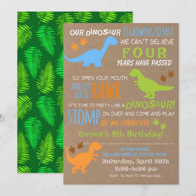Boy's Little Dinosaur Kids Birthday Invitation (Front/Back)