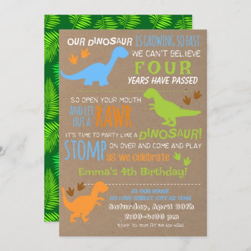 Boys Little Dinosaur Kids Birthday Invitation