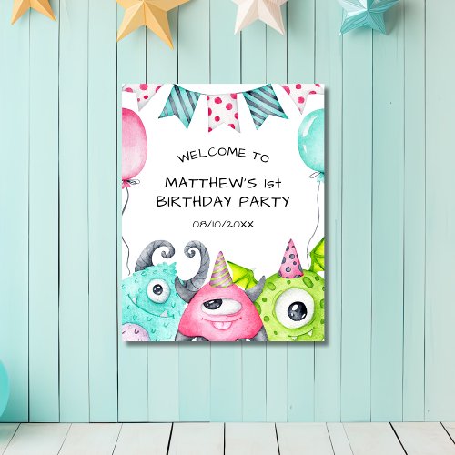 Boys Little Monster Birthday Party Welcome Sign