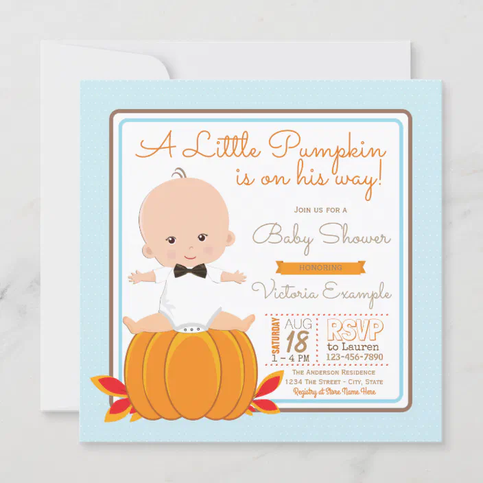 Boys Blue Fall Pumpkin Drive By Baby Shower Invitations With Envelopes Pumpkin Baby Shower Invitations For Boys 