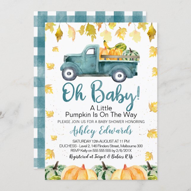 Boy's Little Pumpkin Baby Shower Invitation (Front/Back)