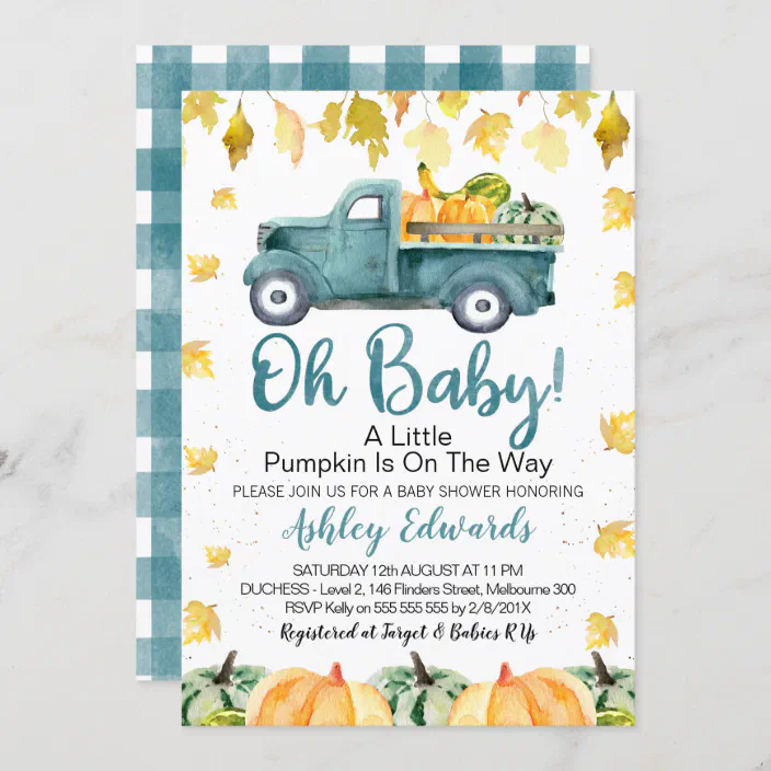 Little Pumpkin BOY blue baby shower invitation Book request card Thank You tags Baby shower EDITABLE invitation PUMP013
