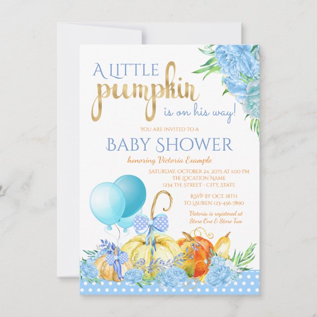 Boys Little Pumpkin Baby Shower Invitations (Front)