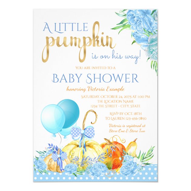 Boys Little Pumpkin Baby Shower Invitations