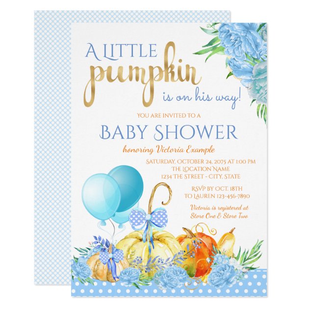 Boys Little Pumpkin Fall Baby Shower Invitations