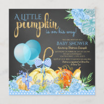 Boys Little Pumpkin Rustic Chalkboard Baby Shower Invitation