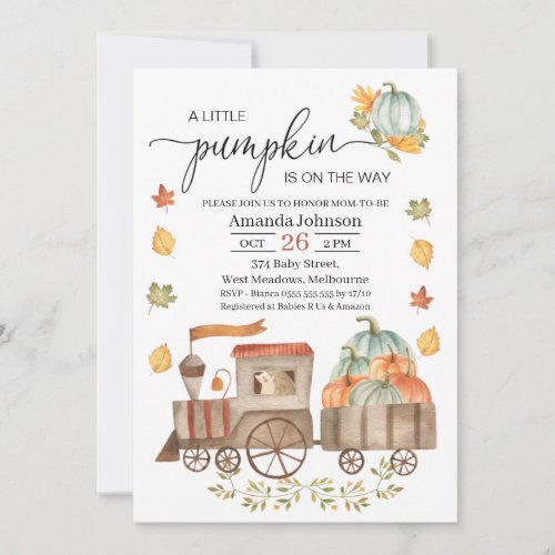 Boys Little Pumpkin Train Baby Shower Invitation