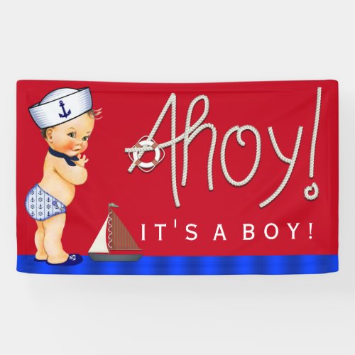 Boys Little Sailor Nautical Baby Shower Brunette Banner
