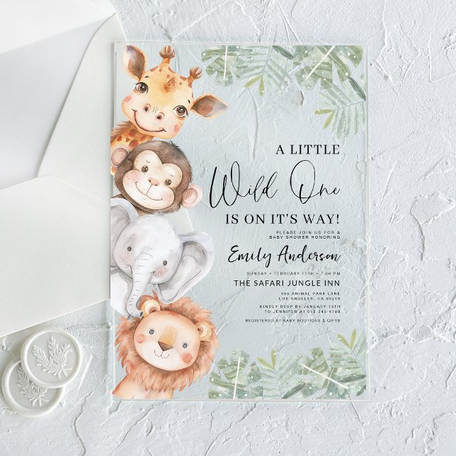 Boys Little Wild One Safari Animals Baby Shower Acrylic Invitations (Creator Uploaded)