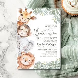 Boys Little Wild One Safari Animals Baby Shower Invitation